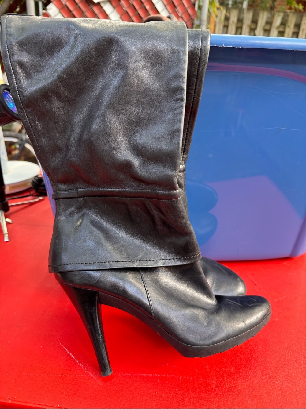 Nine West Black Leather Knee-High Pull-On high heel Boots 9M - Picture 5 of 12